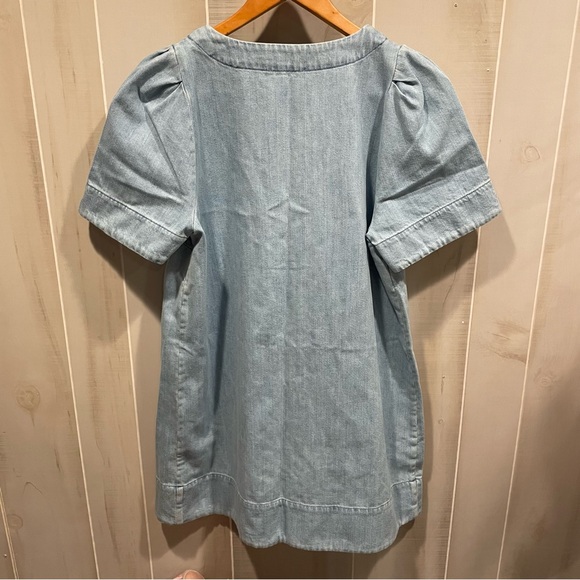 Cute Sezane Vennila denim chambray chunky tortoise button puff sleeve mini dress - Picture 11 of 11